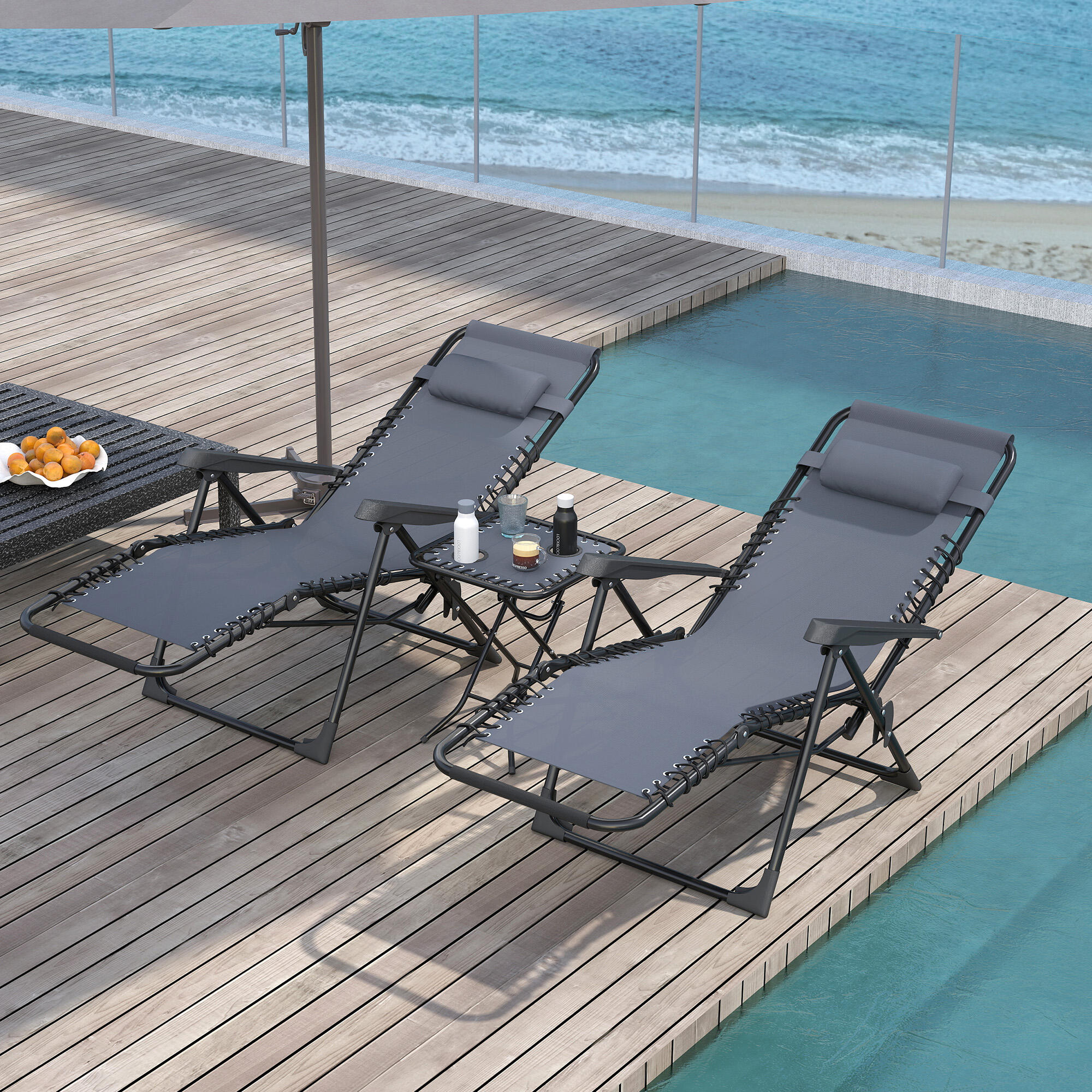 Conjunto de Tumbonas Outsunny 90x65x110 cm Gris 2/8