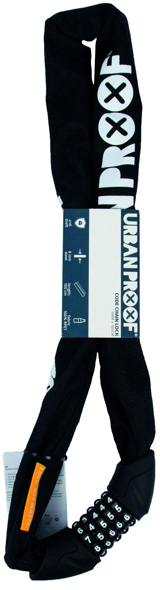 URBAN PROOF Hoge veiligheidskettingslot met cijfercode 8mm*100cm zwart
