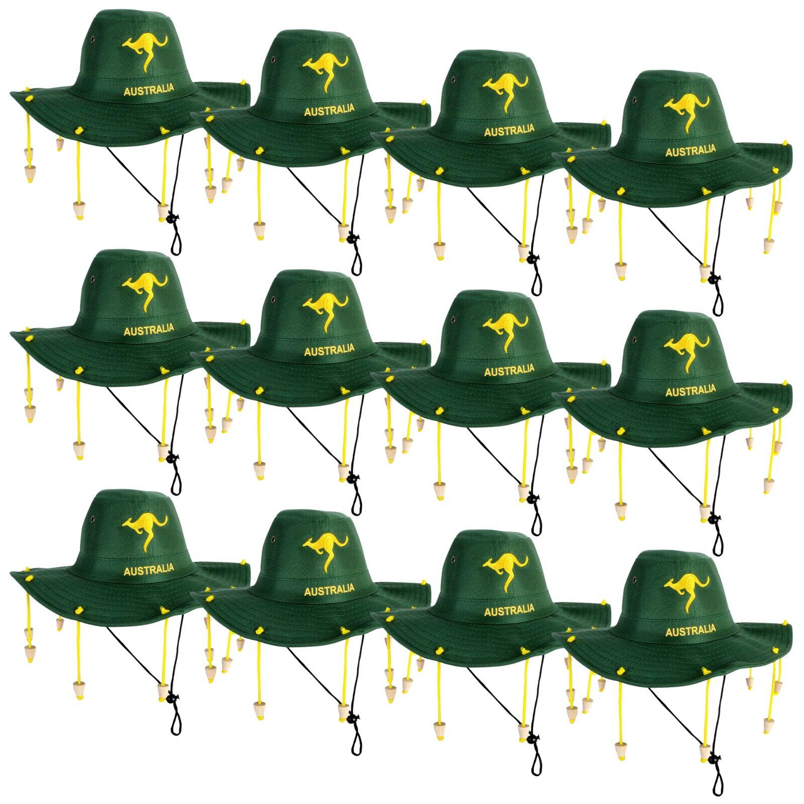12x Australian Cork Hat Green with Gold Kangaroo Embroidery Aussie Australia Day