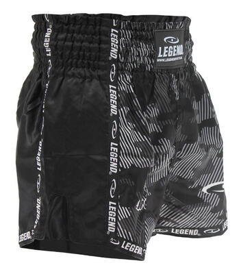 Kickboks broekje kind/volwassene camo black satijn