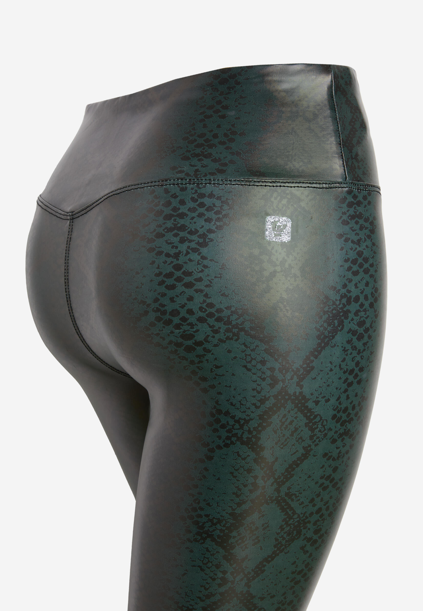Leggings vita alta 7/8 in tessuto coated effetto snake 3/3