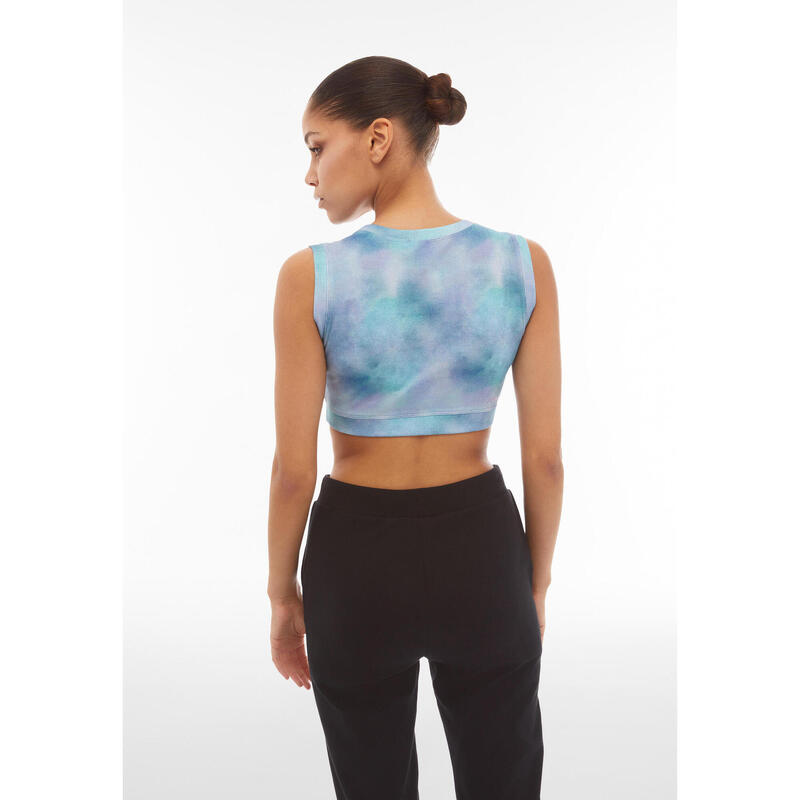 Crop top côtelé en coton multicolore délavé