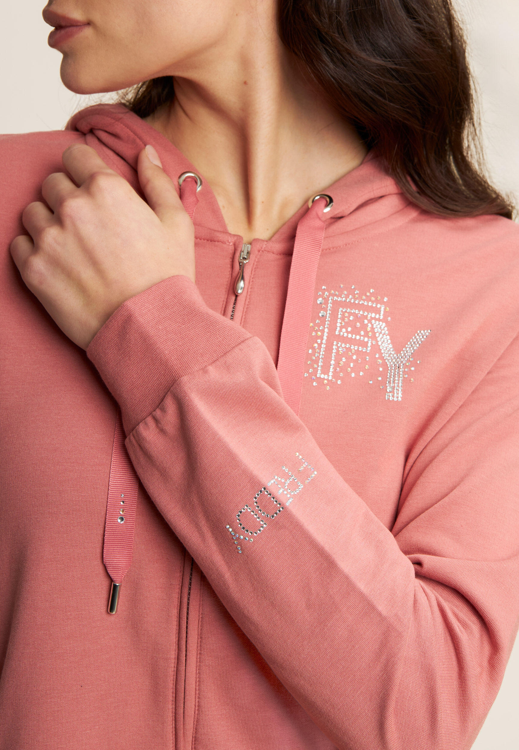 Felpa Cappuccio e Zip con Logo FY in Strass 4/5