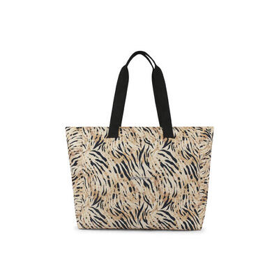 Borsa Shopper in canvas animalier con zip