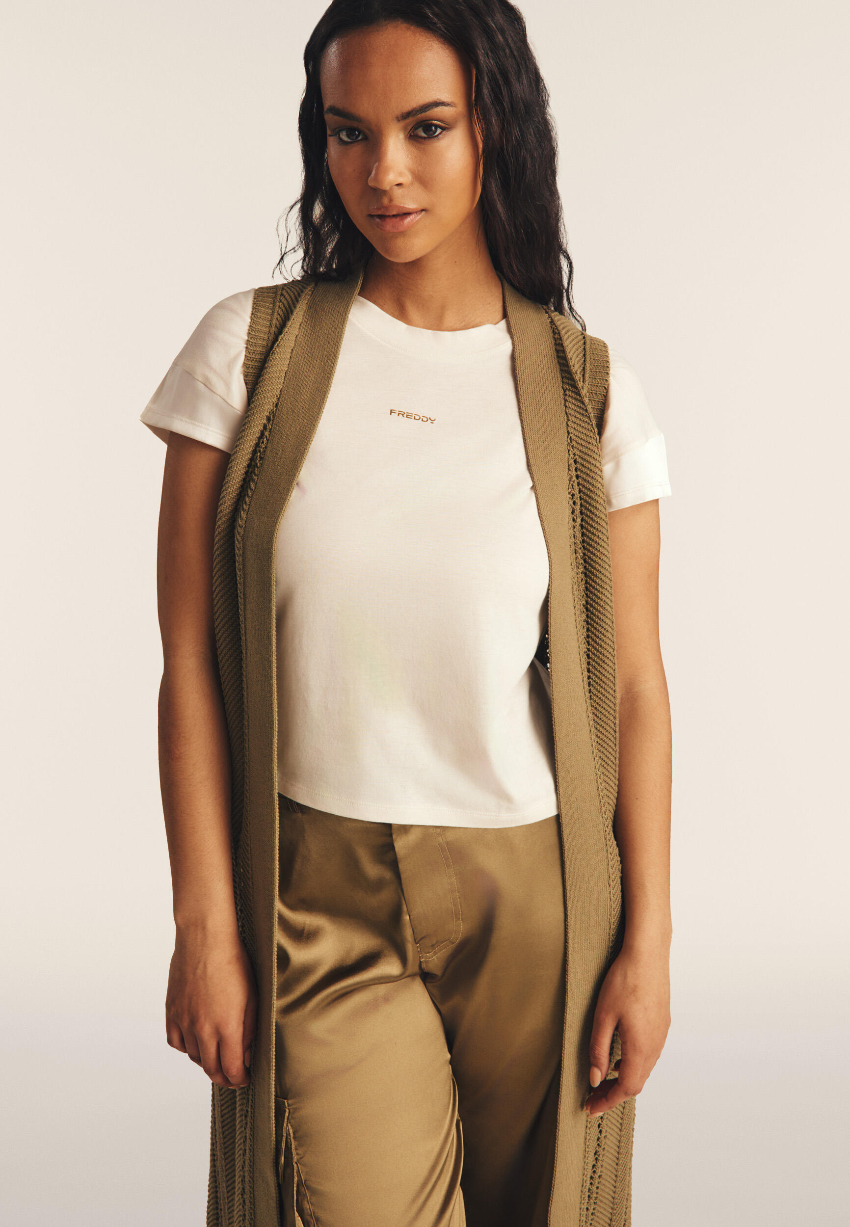T-shirt corta in jersey con maniche effetto seta 2/5
