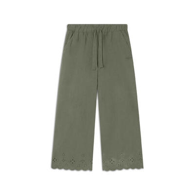 Pantaloni wide leg in cotone navetta con ricami Sangallo