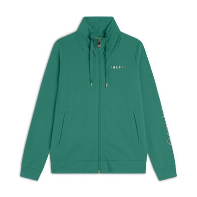 Felpa zip collo alto con dettagli floreali e stampa su manica