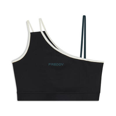 Reggiseno sportivo monospalla con dettagli contrasto