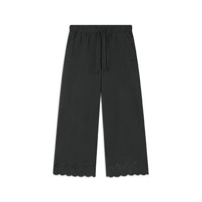 Pantaloni wide leg in cotone navetta con ricami Sangallo