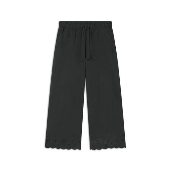 Pantaloni wide leg in cotone navetta con ricami Sangallo