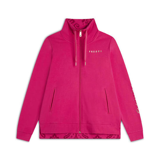 Felpa zip collo alto con dettagli floreali e stampa su manica