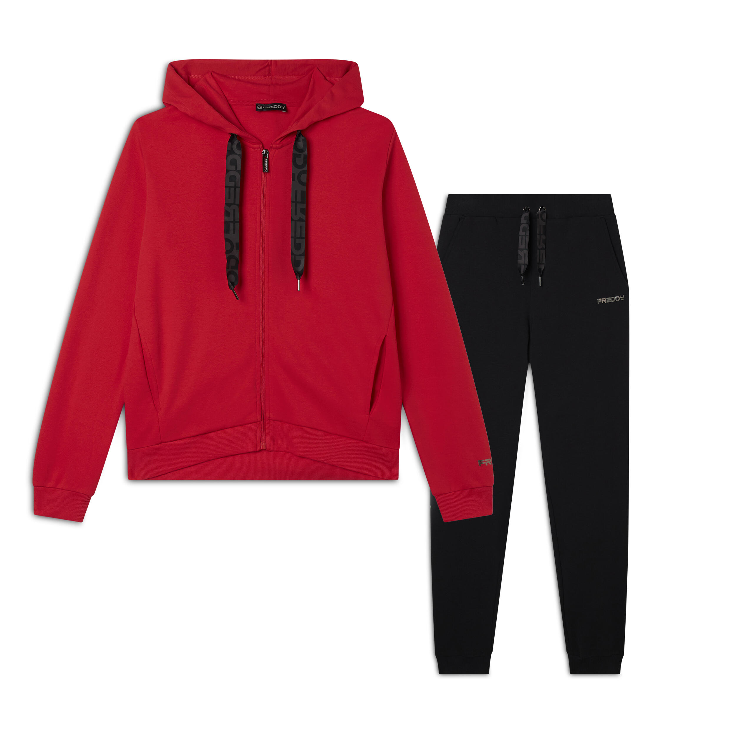 FREDDY Tuta interlock zip e cappuccio con maxi coulisse logata