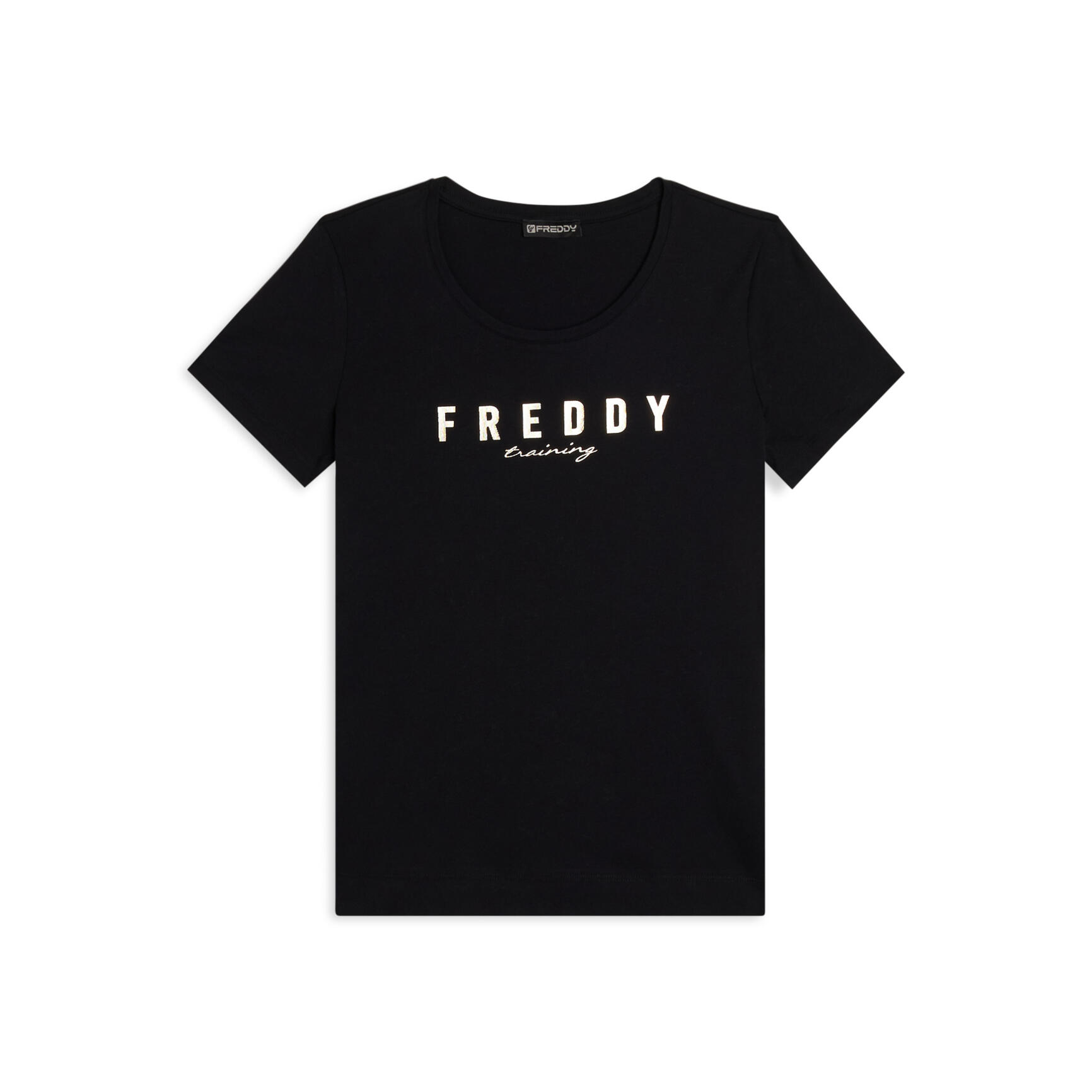 FREDDY T-shirt in jersey con logo oro chiaro sul fronte