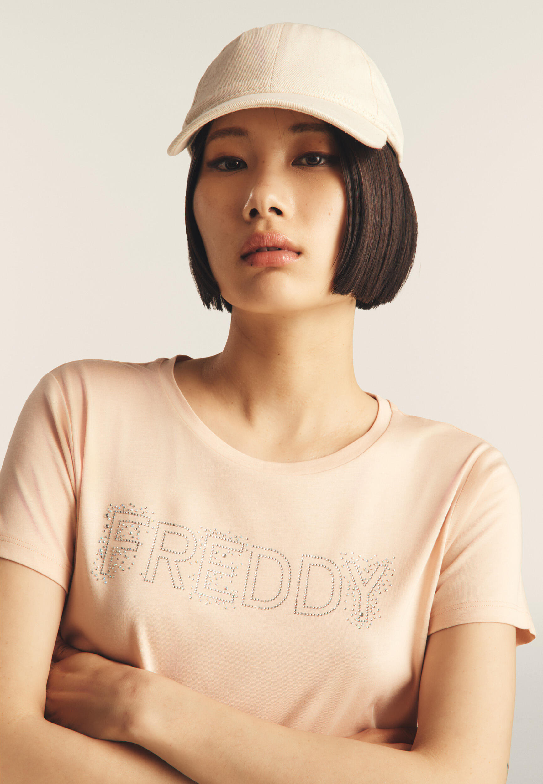 T-Shirt in jersey modal con Logo Strass 3/5