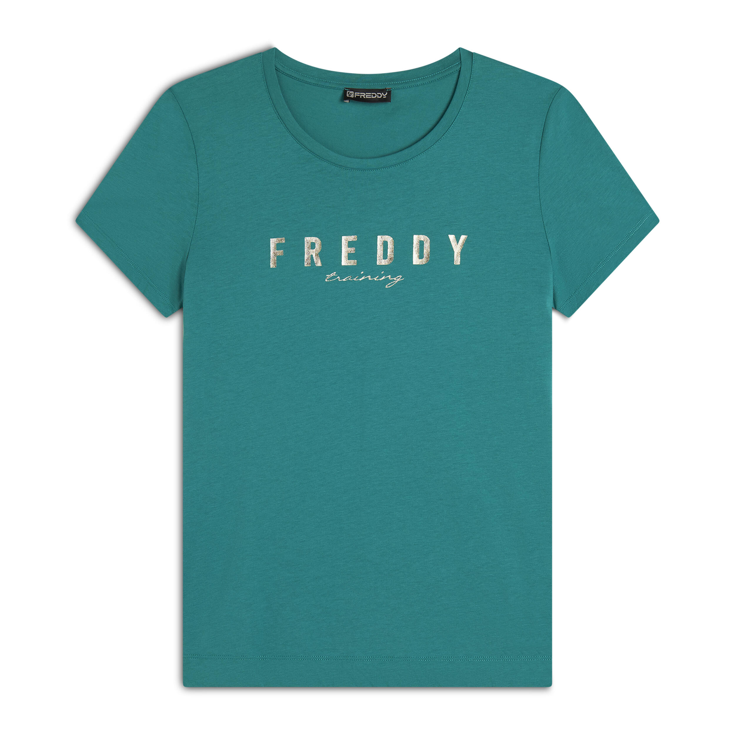 FREDDY T-shirt in jersey con logo oro chiaro sul fronte