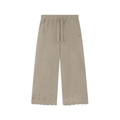 Pantaloni wide leg in cotone navetta con ricami Sangallo