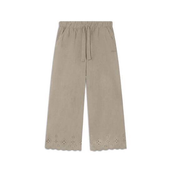 Pantaloni wide leg in cotone navetta con ricami Sangallo