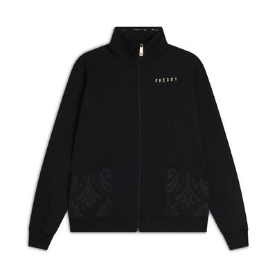 Felpa zip leggera con collo alto e dettagli floreali