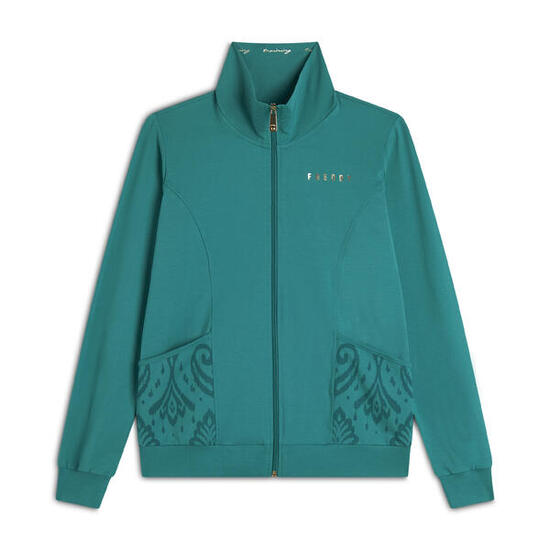 Felpa zip leggera con collo alto e dettagli floreali