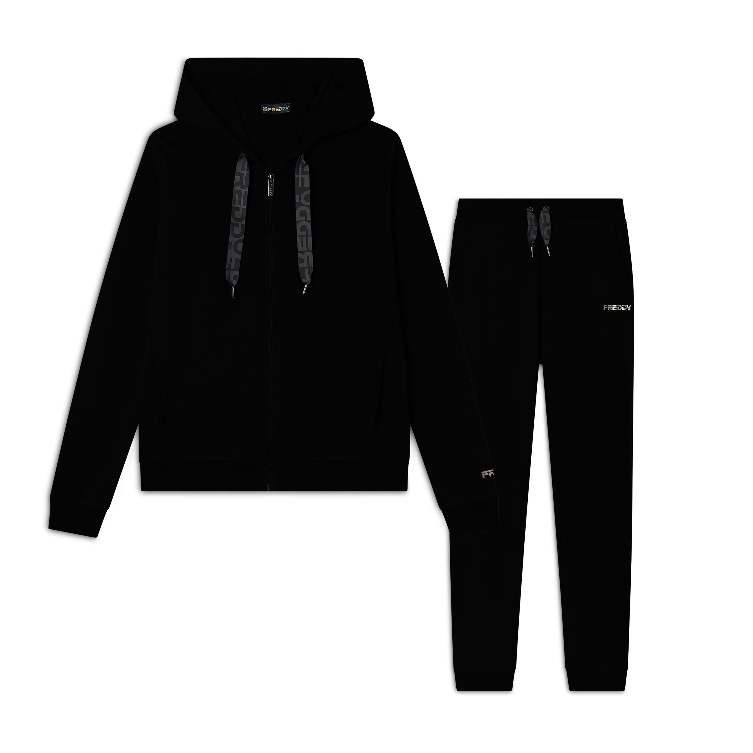 FREDDY Tuta interlock zip e cappuccio con maxi coulisse logata