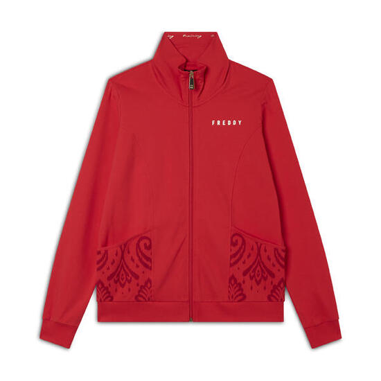 Felpa zip leggera con collo alto e dettagli floreali