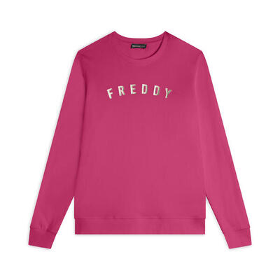 Felpa girocollo in jersey con stampe in oro chiaro