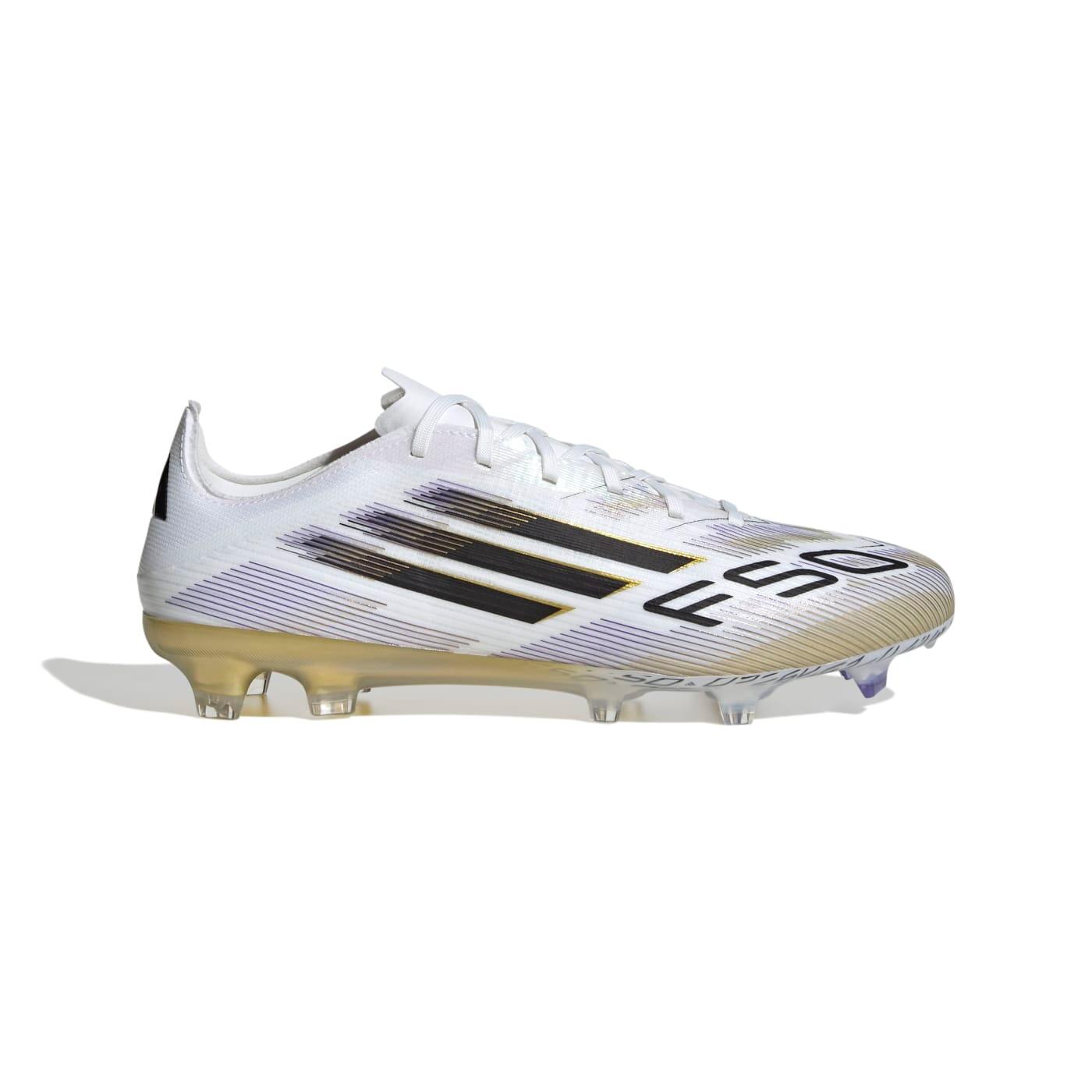 Chuteiras adidas f50 pro fg com travas – branco e dourado