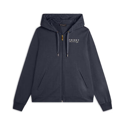 Felpa zip leggera con cappuccio e dettagli floreali