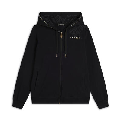 Felpa zip leggera con cappuccio e dettagli floreali