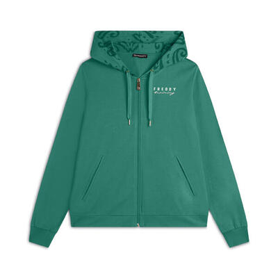 Felpa zip leggera con cappuccio e dettagli floreali