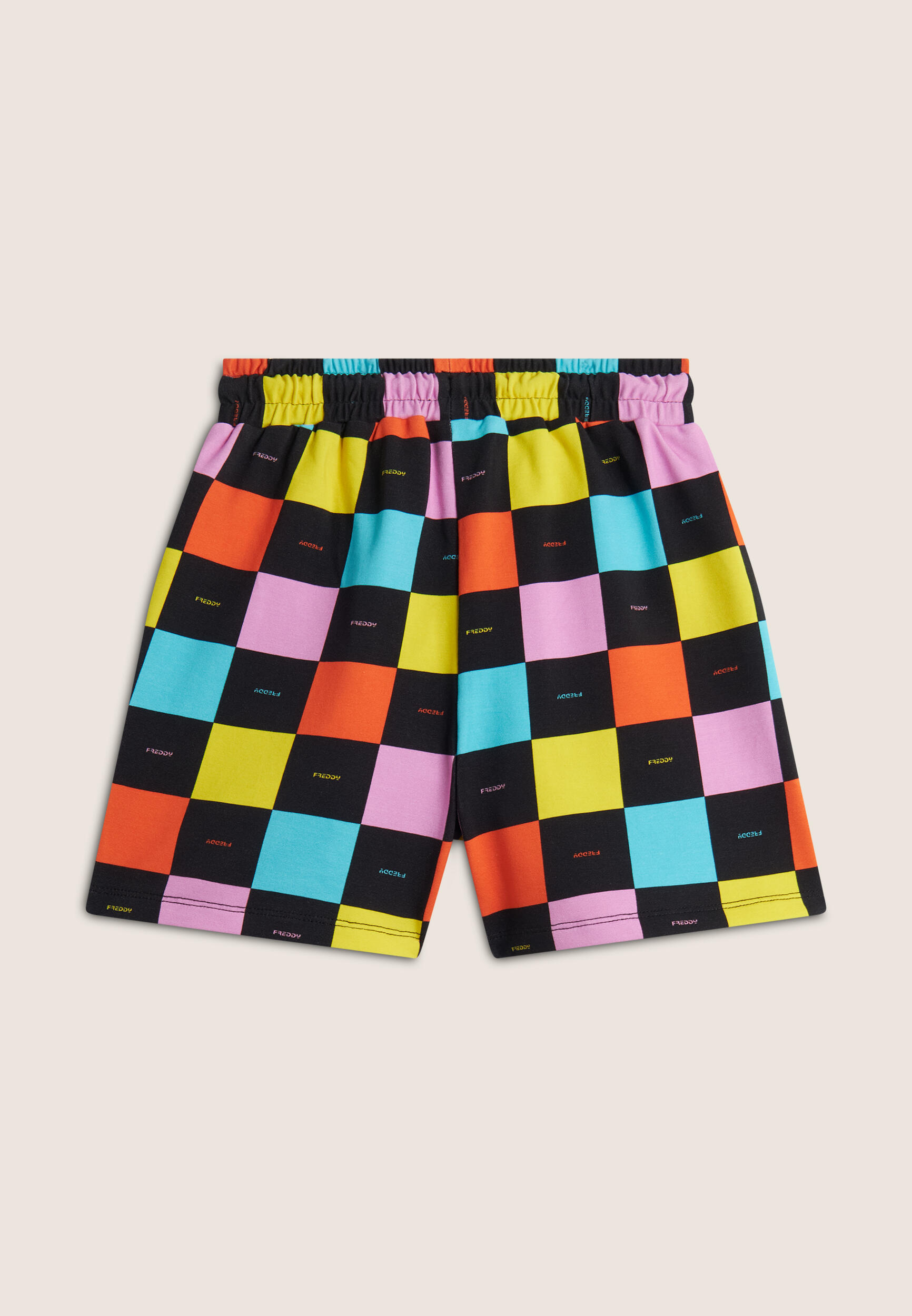 Pantaloni Corti Bambina con Fantasia a Scacchi Colorati 2/3