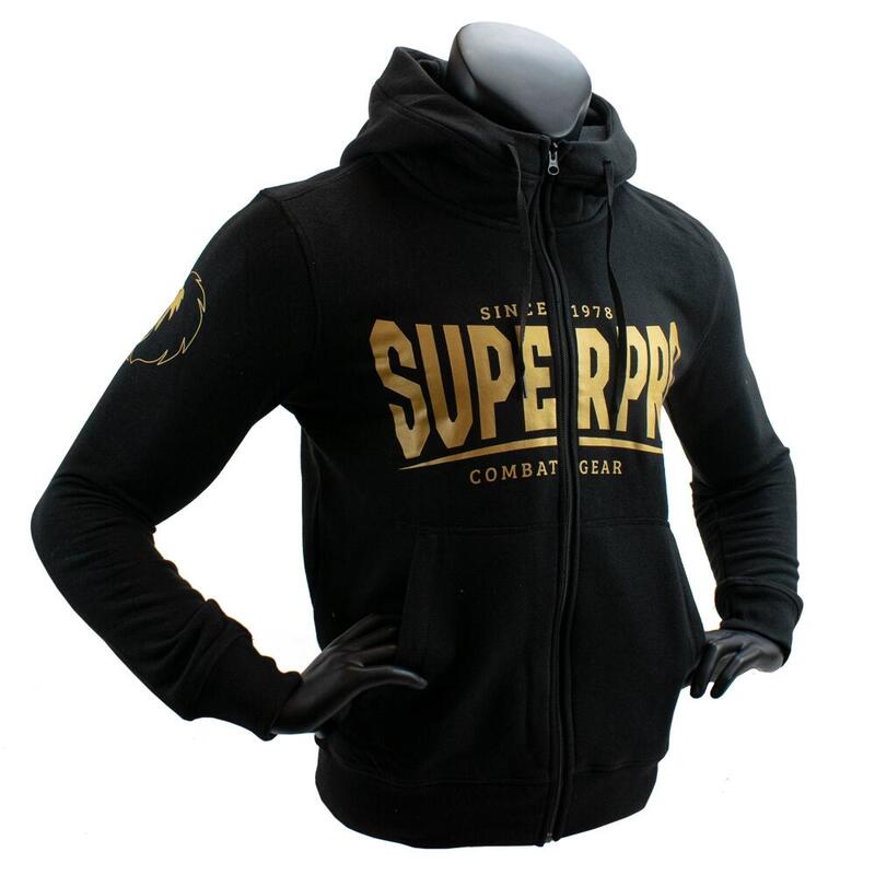 Super Pro Hoodie met Rits S.P. Logo Zwart/Goud Maat