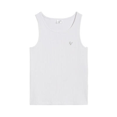 Canotta a costine da bambina con piccolo logo glitter