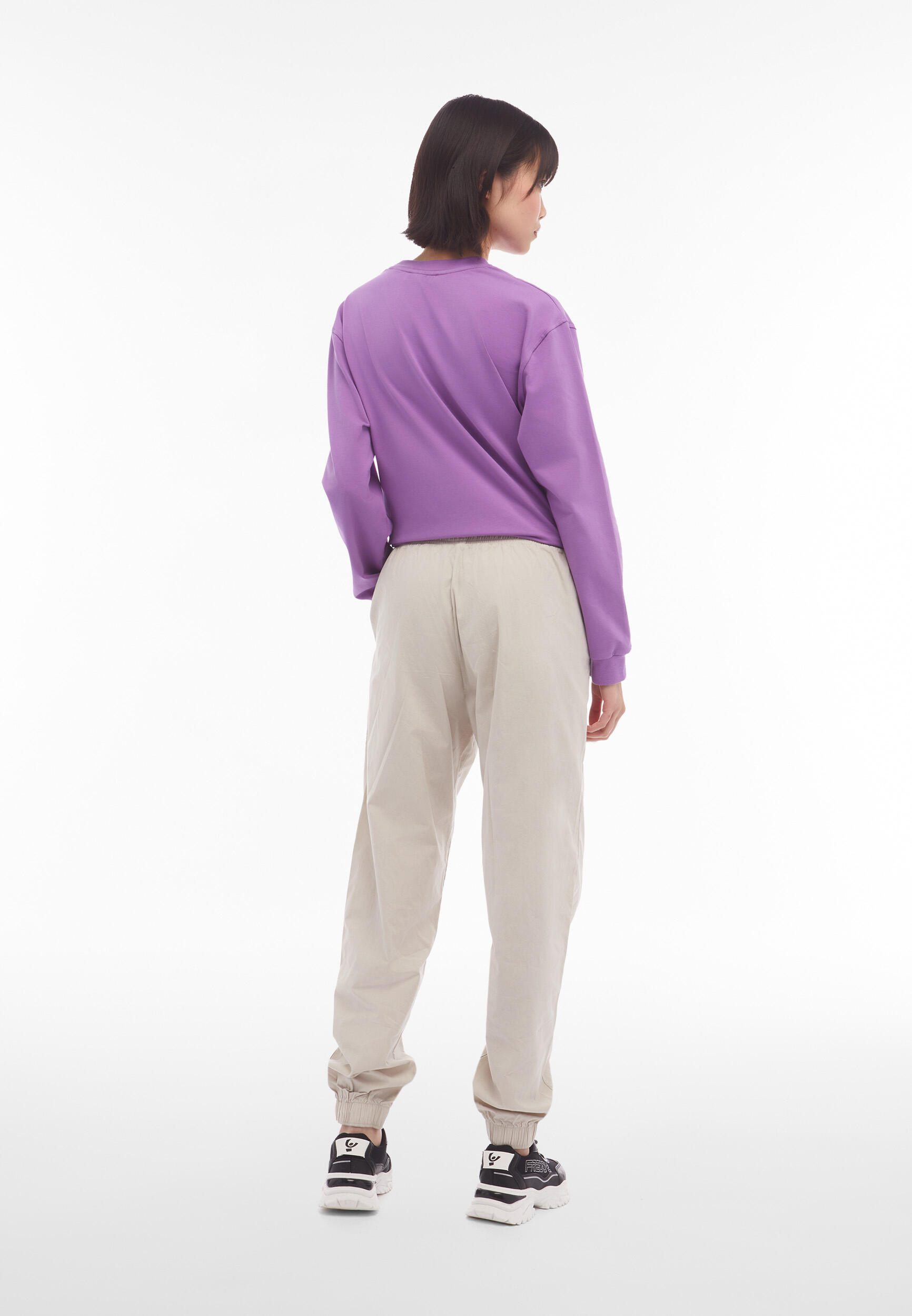 Pantaloni joggers donna in tessuto popeline tinto in capo 3/5