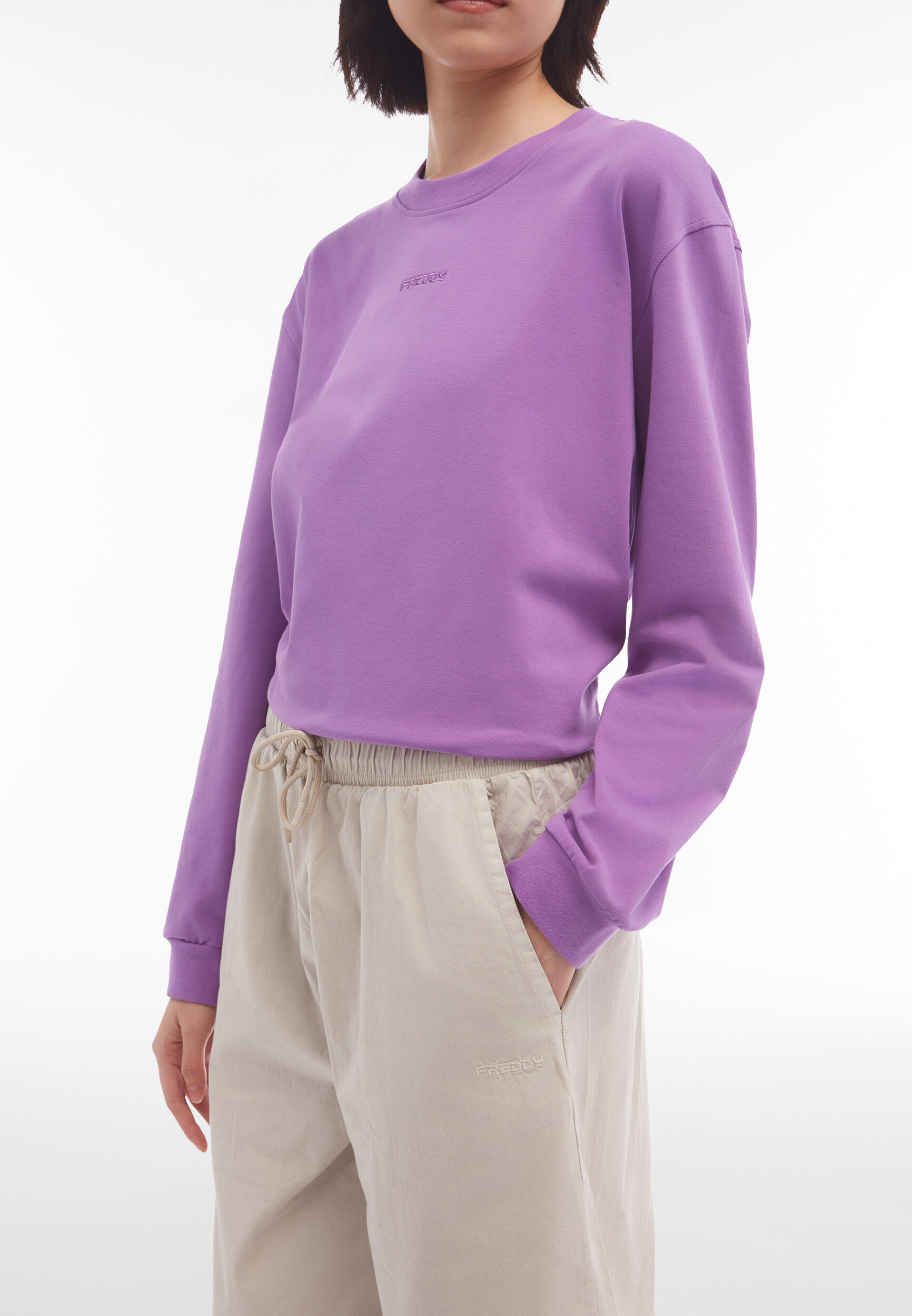 Pantaloni joggers donna in tessuto popeline tinto in capo 4/5