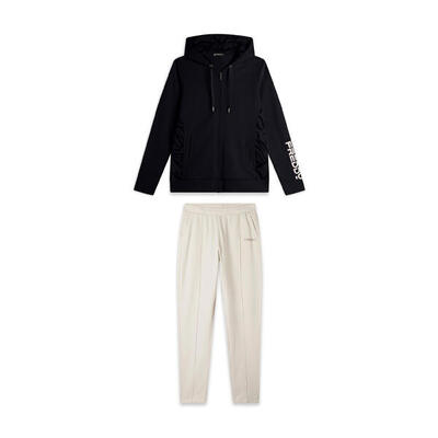 Tuta donna con zip. cappuccio e pantaloni con impuntura