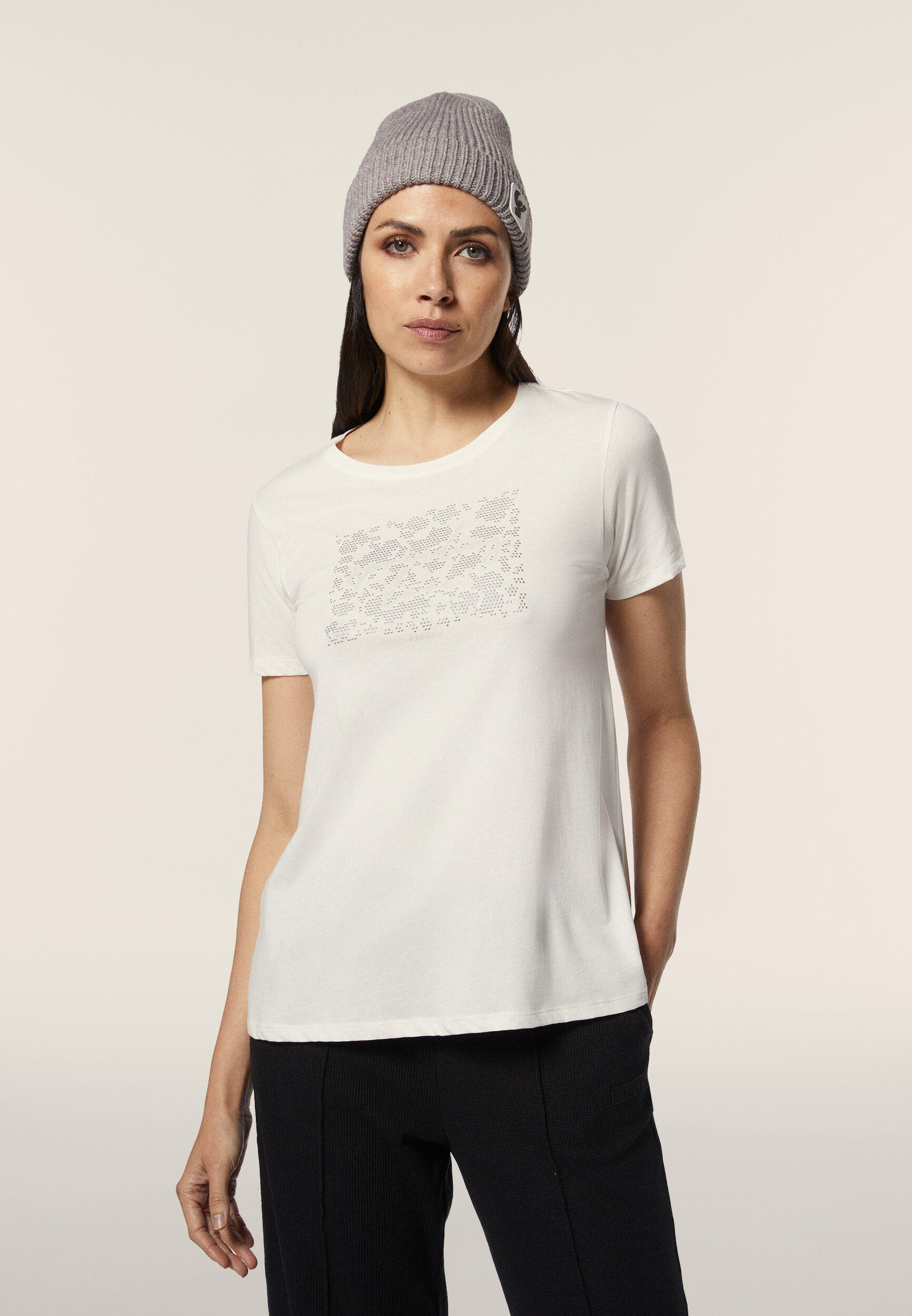 Camiseta de ajuste cómodo para mujer con gráficos de strass 2/5
