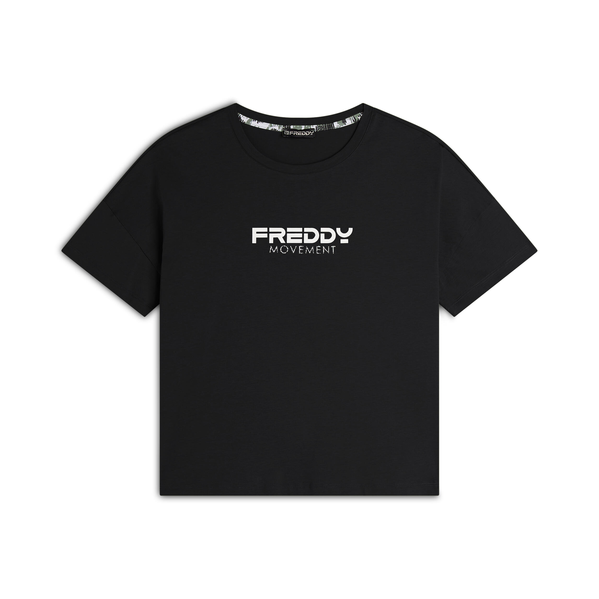 FREDDY T-shirt donna comfort fit corta con stampa e spacchi