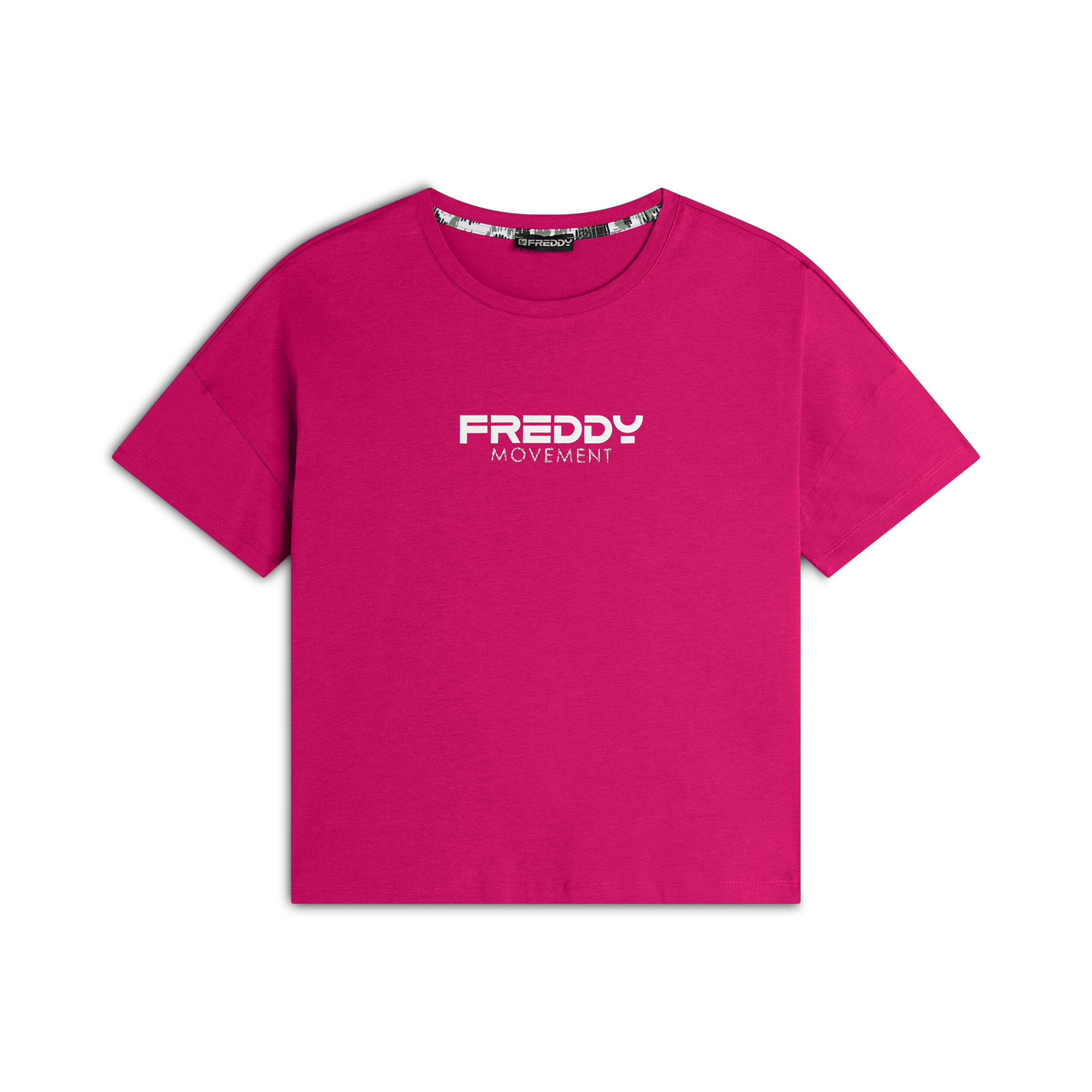 FREDDY T-shirt donna comfort fit corta con stampa e spacchi
