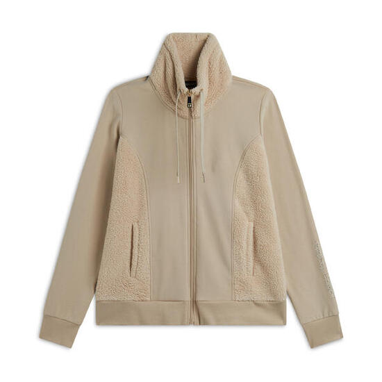 Felpa donna zip e collo alto con inserti in tessuto teddy