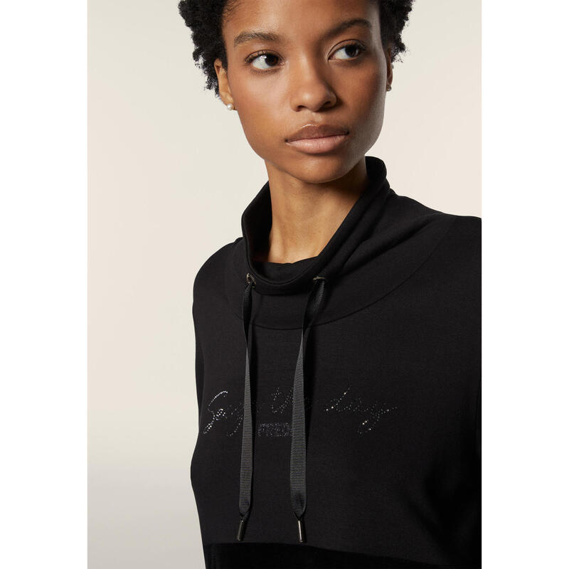 Sweat-shirt à col montant pour femmes avec bande de velours et paillettes