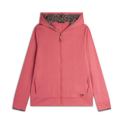 Felpa donna con zip e cappuccio con interno leopardato