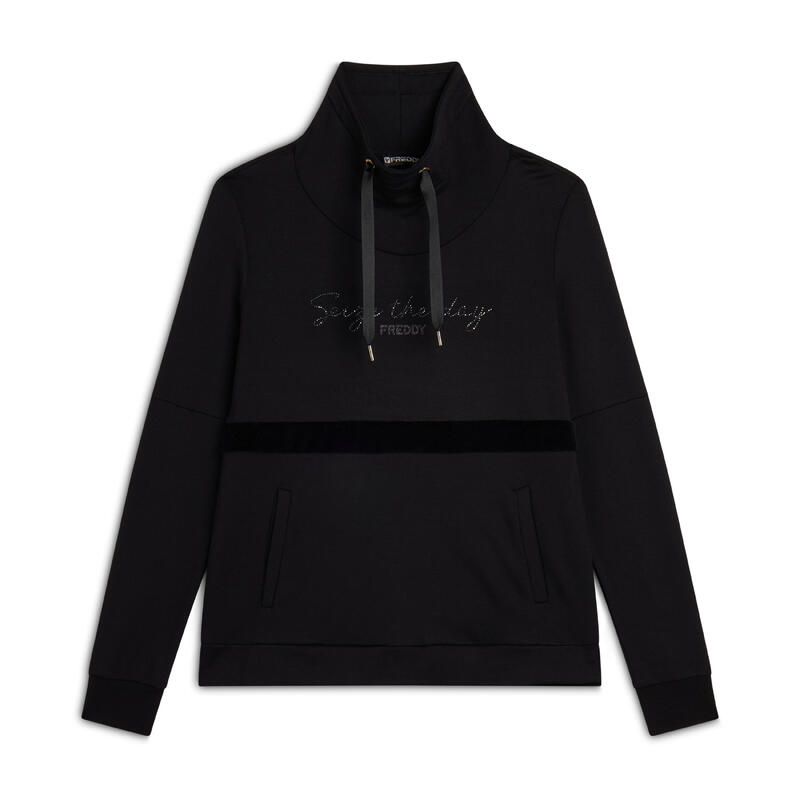 Sweat-shirt à col montant pour femmes avec bande de velours et paillettes