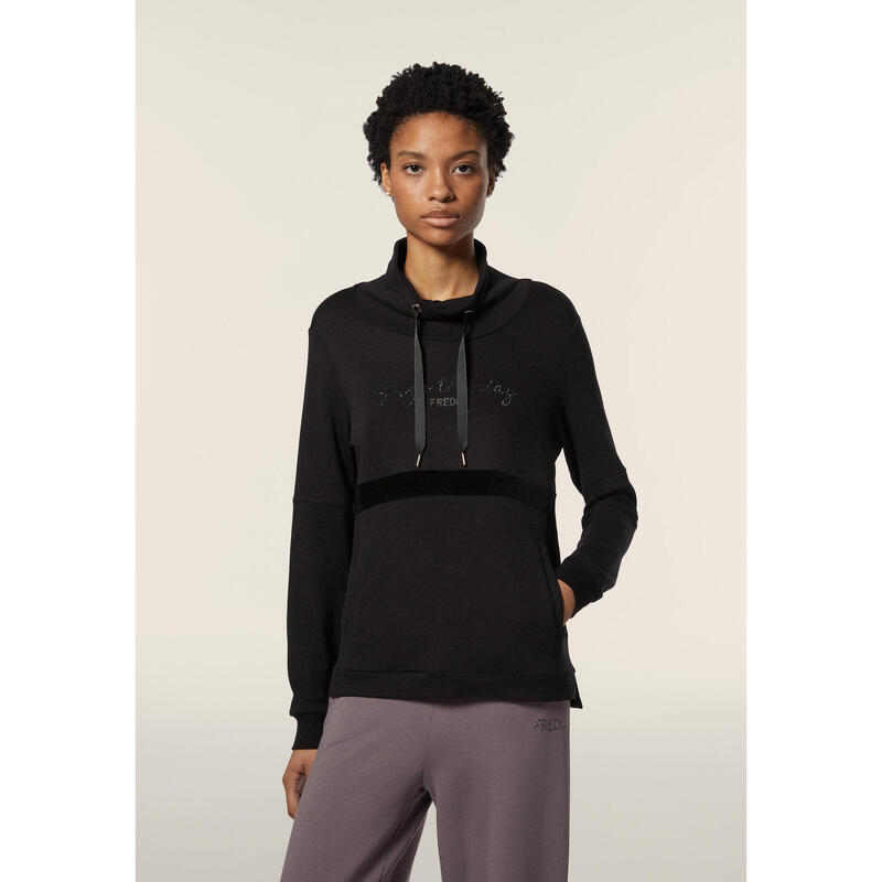 Sweat-shirt à col montant pour femmes avec bande de velours et paillettes