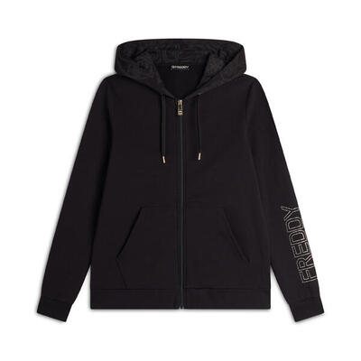 Felpa donna con cappuccio fantasia paisley e chiusura zip