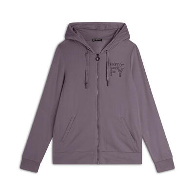 Felpa donna con zip e cappuccio bordato in velluto