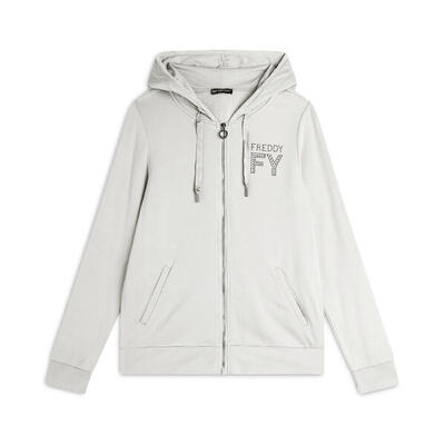 Felpa donna con zip e cappuccio bordato in velluto