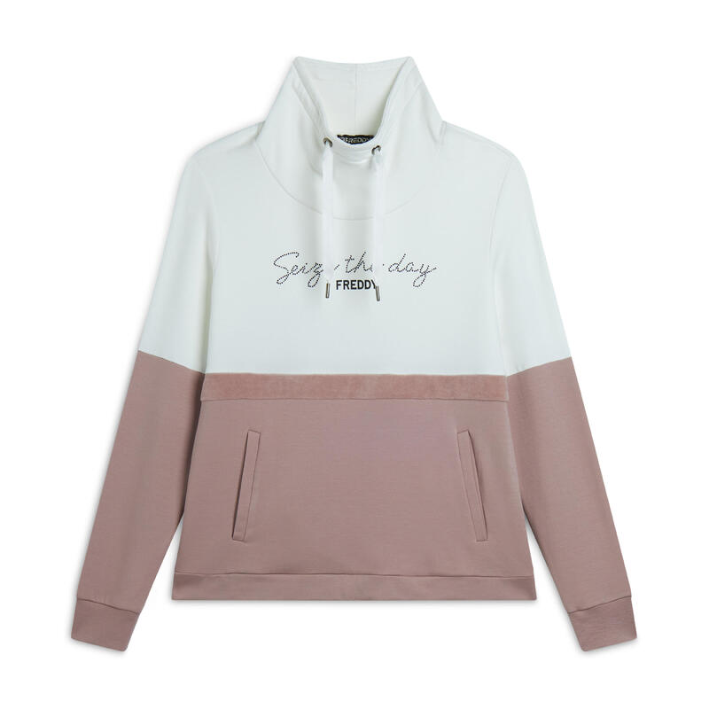 Sweat-shirt à col montant pour femmes avec bande de velours et paillettes