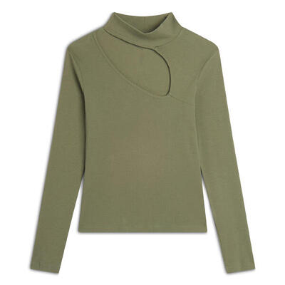 Maglia manica lunga in costina slim fit e dettaglio cut-out