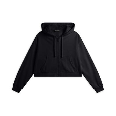 Felpa corta oversize con zip e cappuccio decorato da ricamo